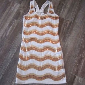 Women’s, Racerback, White Stretch Tunic W/ Gold Sequins, Large